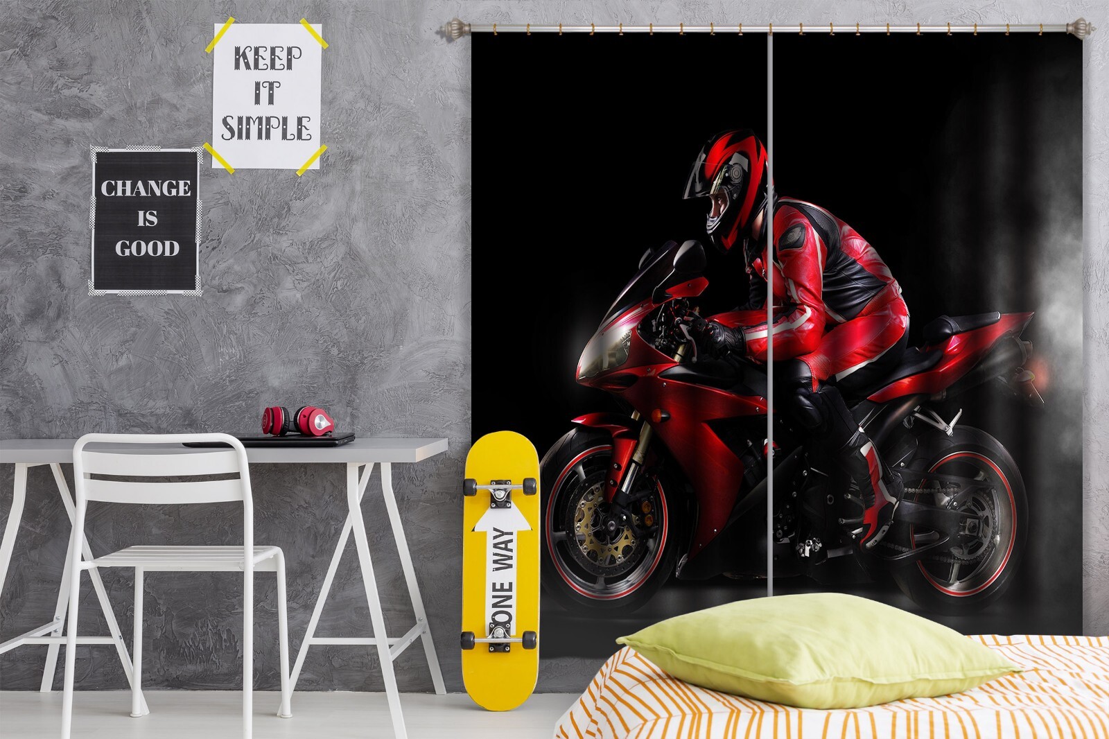 3D Red Motorcycle A4308 Transport Photo Curtain Window Blockout Fabric Amy 2023