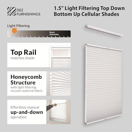 Cordless 1.5″ Light Filtering Top Down Bottom Up Cellular Shade, 21.5″ W x