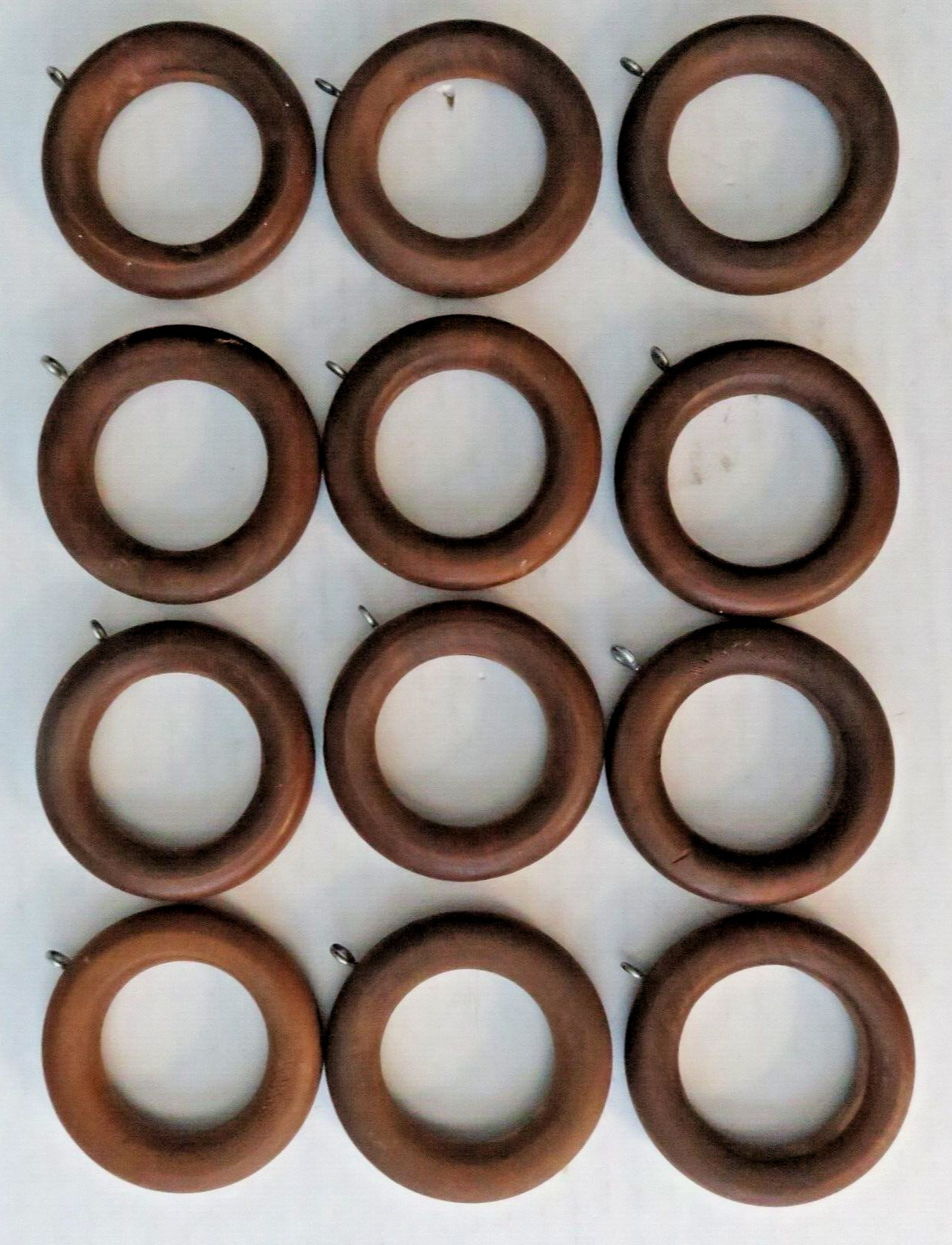 Lot of 12 Natural Unvarnished Wooden Curtain Rings W / Eye Hooks Boho Home Decor