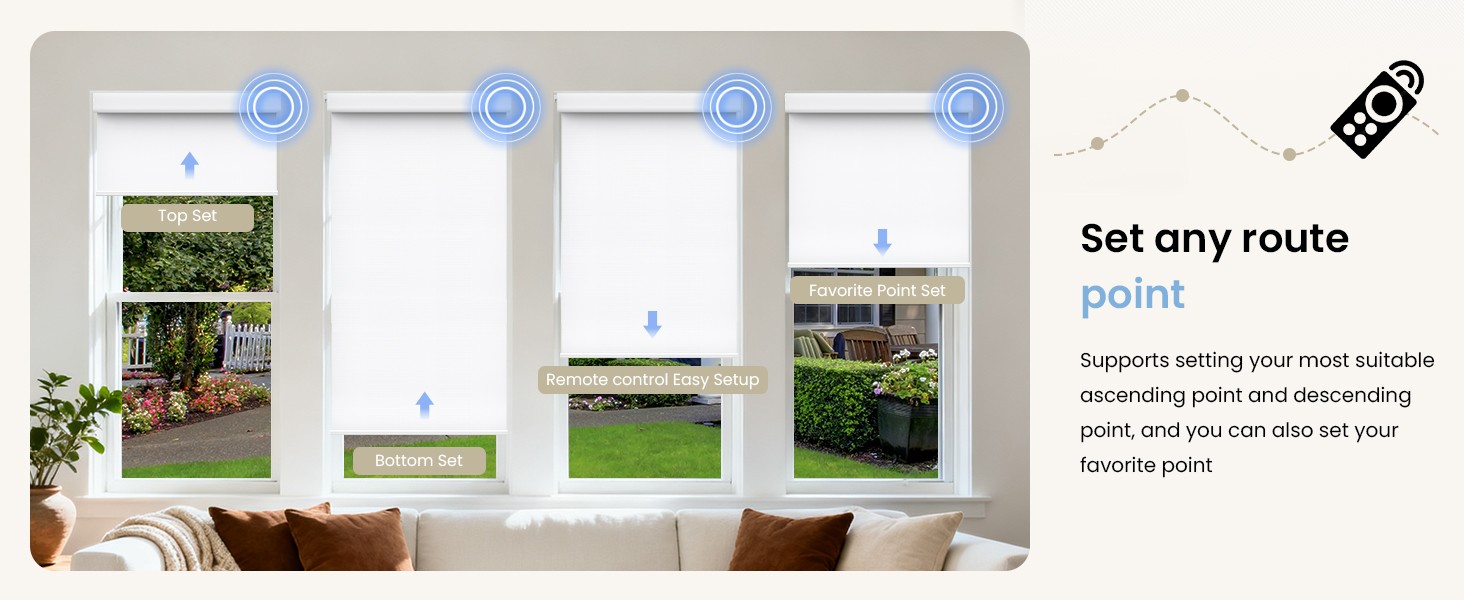 No-Drill No Tools Motorized Blinds with Remote | 34.5×72 White | Electric