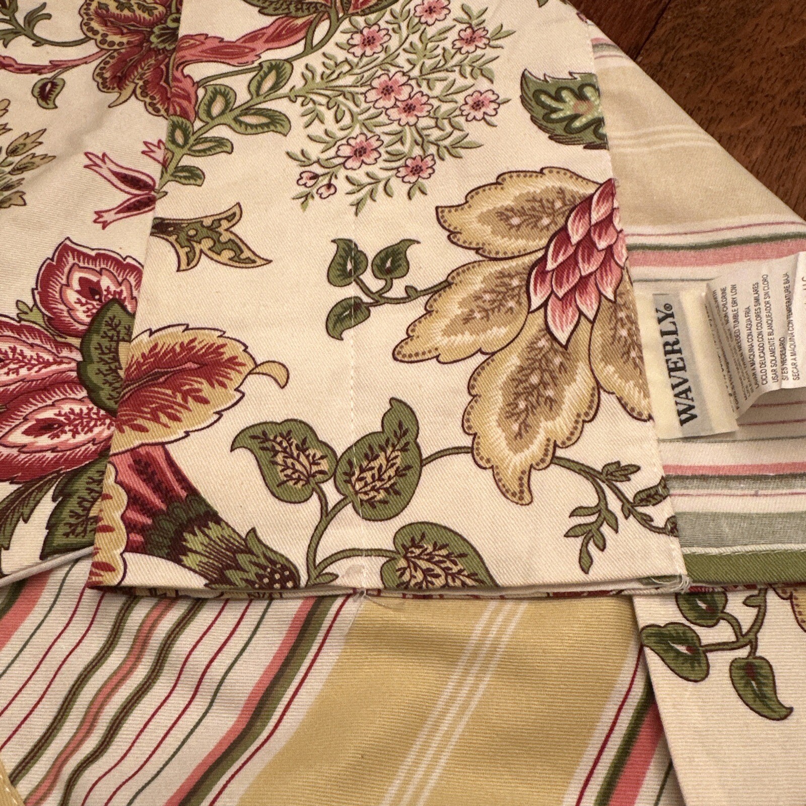 Waverly Valance Navarra Raspberry Floral Striped Tiered Rod Pocket 54”x 18.5”