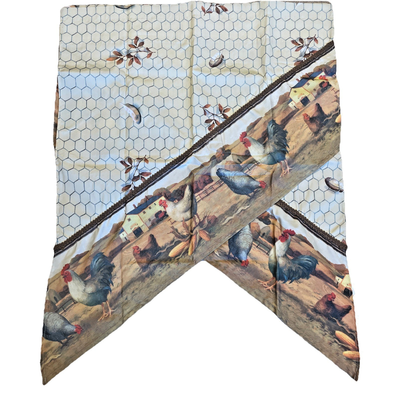 Rooster Farmhouse Kitchen Curtain Two Piece Swag 56″W X 36″L “Coc-a-Doodle” NWOT