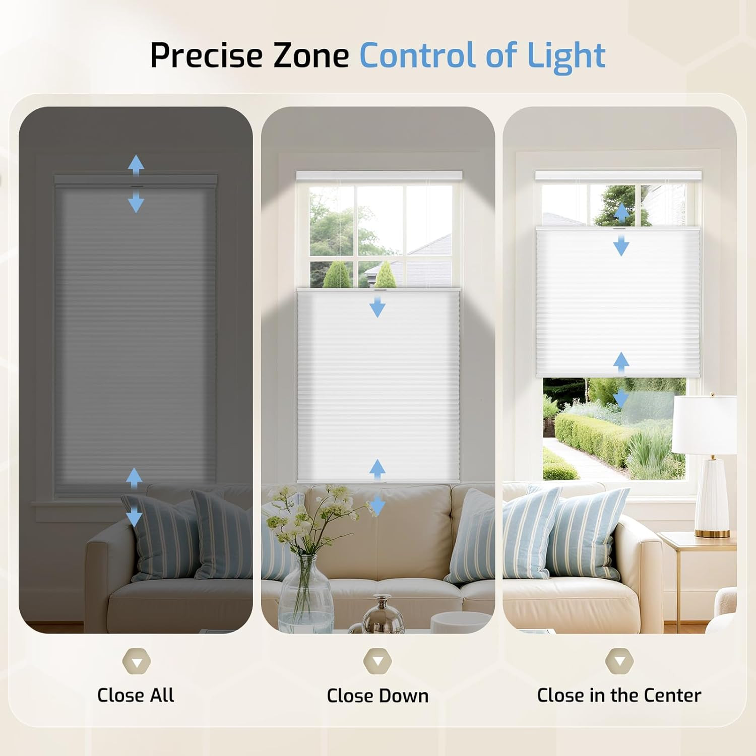 Cordless Top Down Bottom Up Cellular Shades, 21.5″ W X 48″ H, White