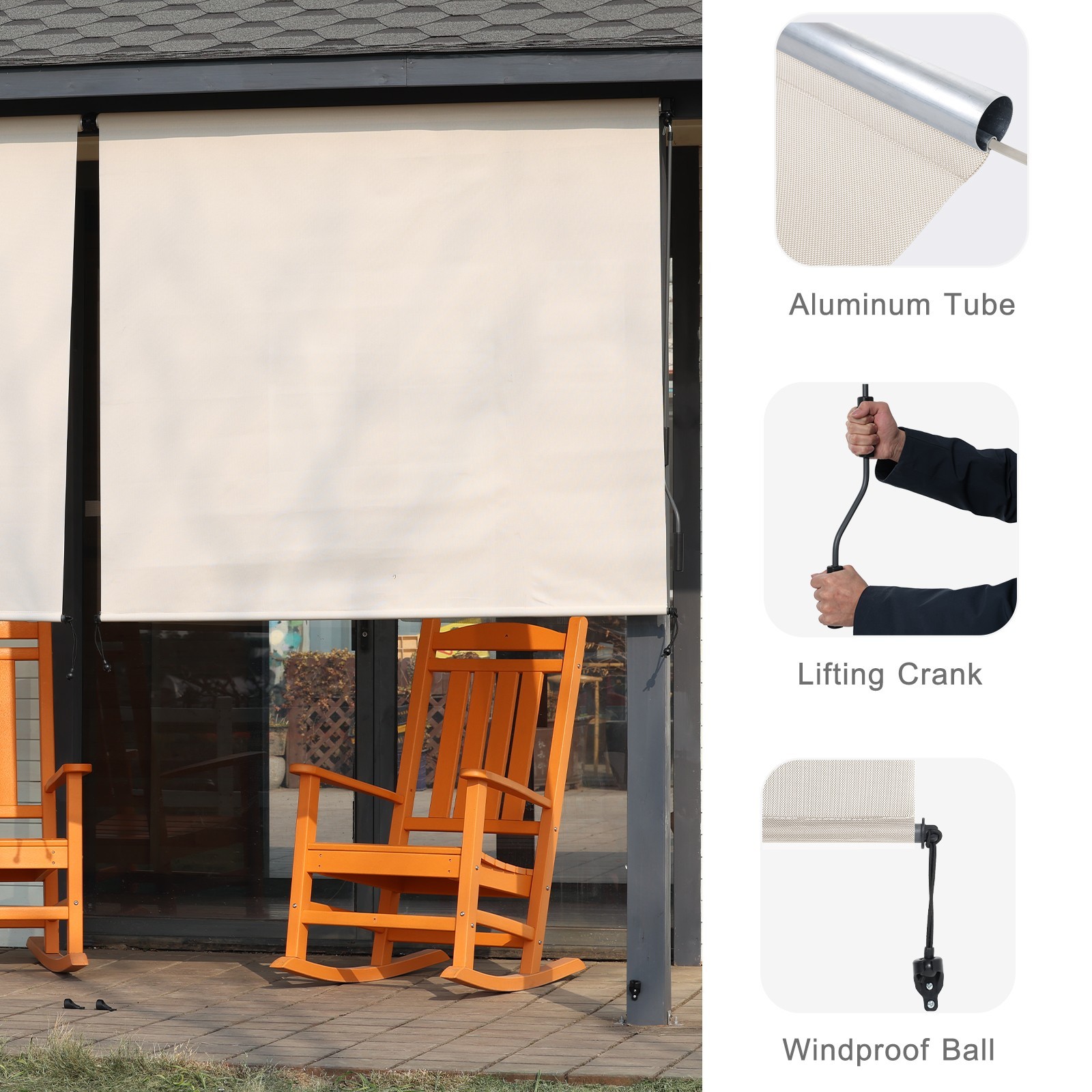 8ft (W) x 8ft (H) Outdoor Roller Shades 5% Openness Cordless Sun Roll up Shade