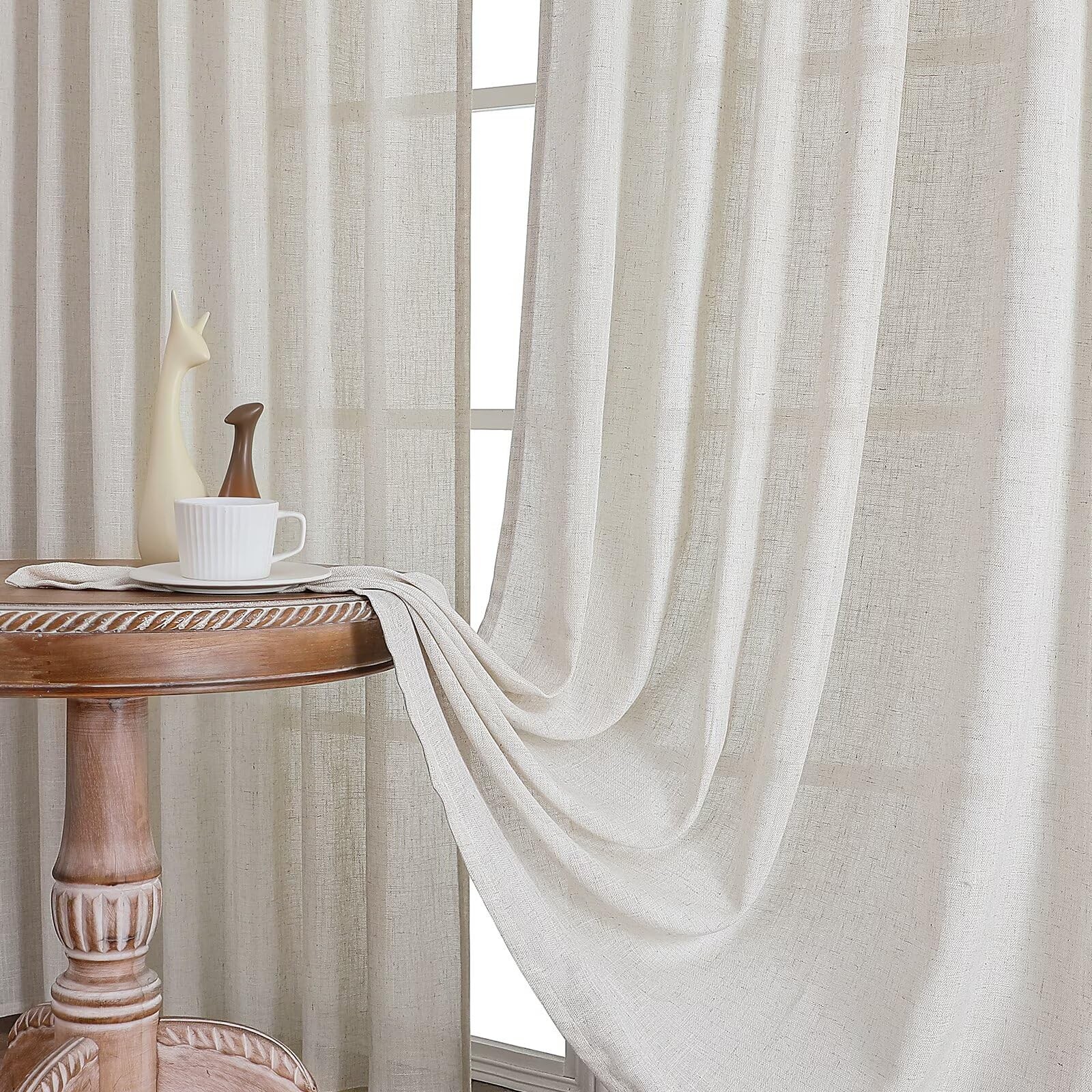Natural Off White Linen Non See Through Semi Sheer Privacy Curtains 84 Inches…