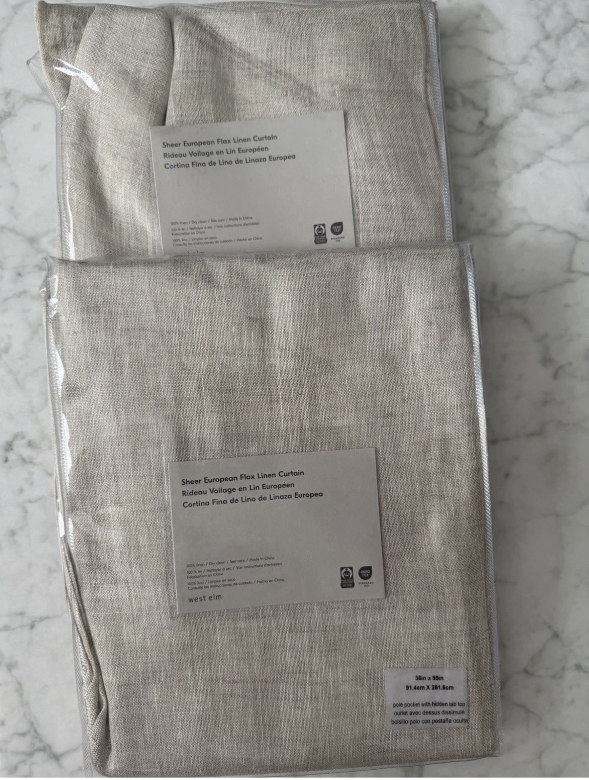 West Elm 2 Custom Size Sheer European Flax Linen Curtain 36 By 99. Natural Flax