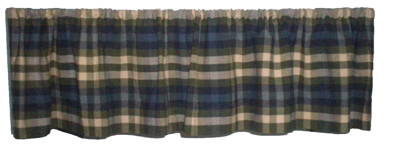 JCPenney Home Valance Bradley Stripe Plaid Valance Woven Cotton Blue Olive Green