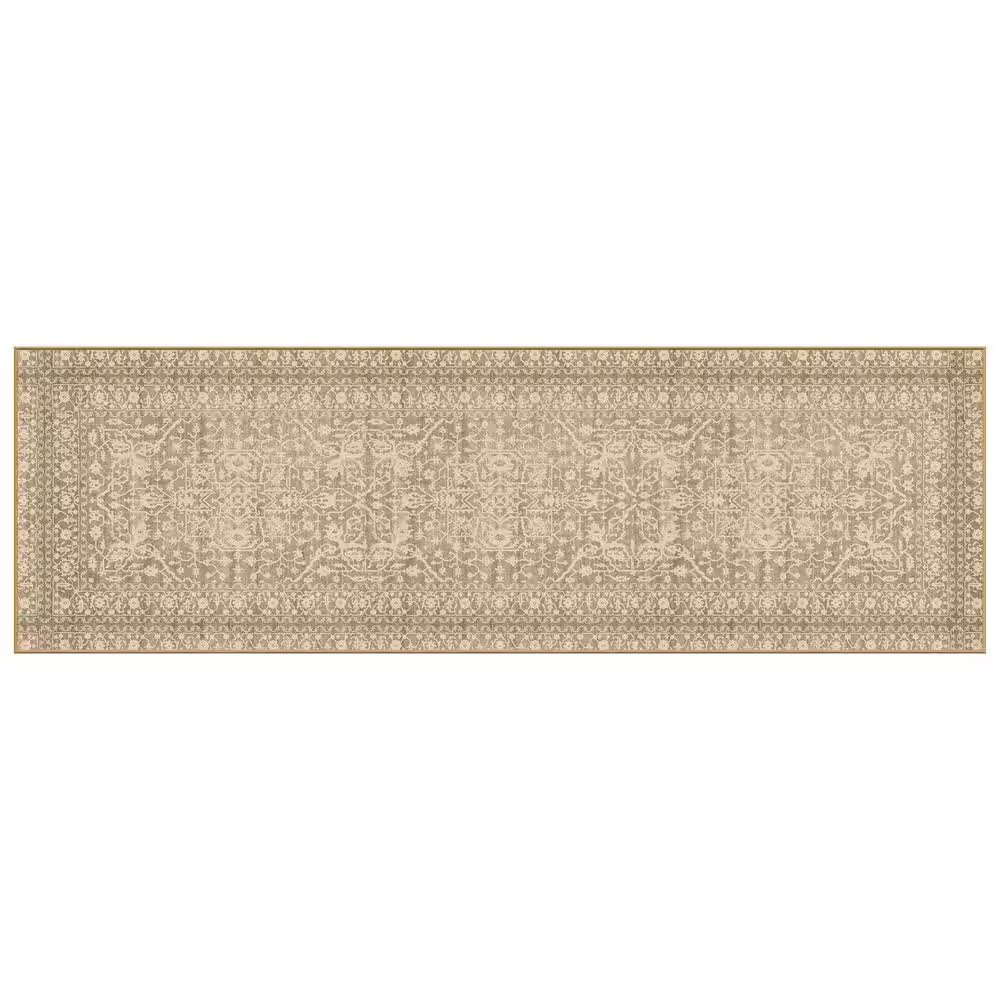 Nevermove Bella Khaki 2 Ft. X 6.3 Ft. Machine-Washable Polyester Designer Accent