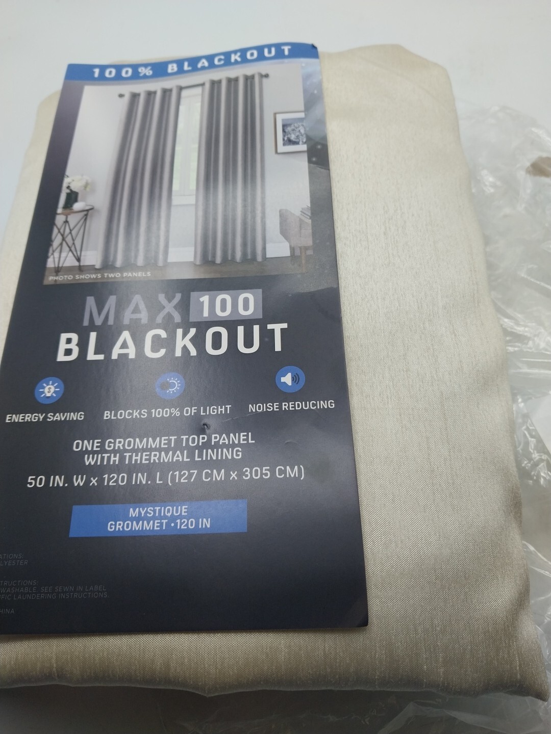 Max 100 Blackout Panel Curtain Mystique Grommet Ivory Beige 50in x 120in
