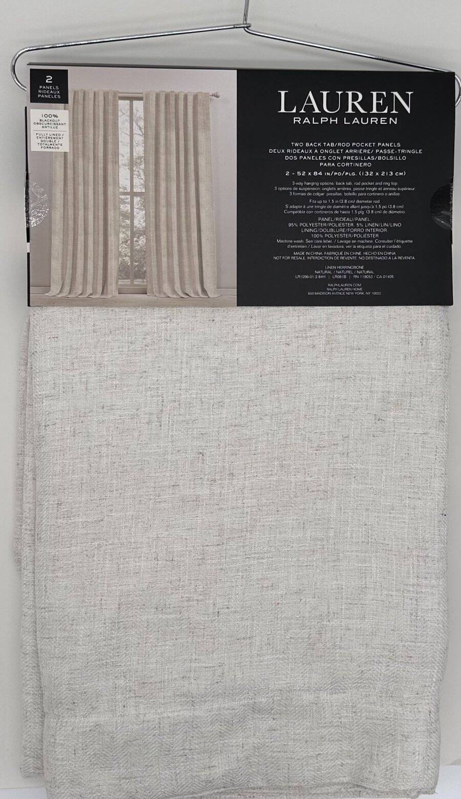 Ralph Lauren Belgian Linen Rod Pocket Back Tab BLACKOUT Drapes (2) 54 x 84 Linen