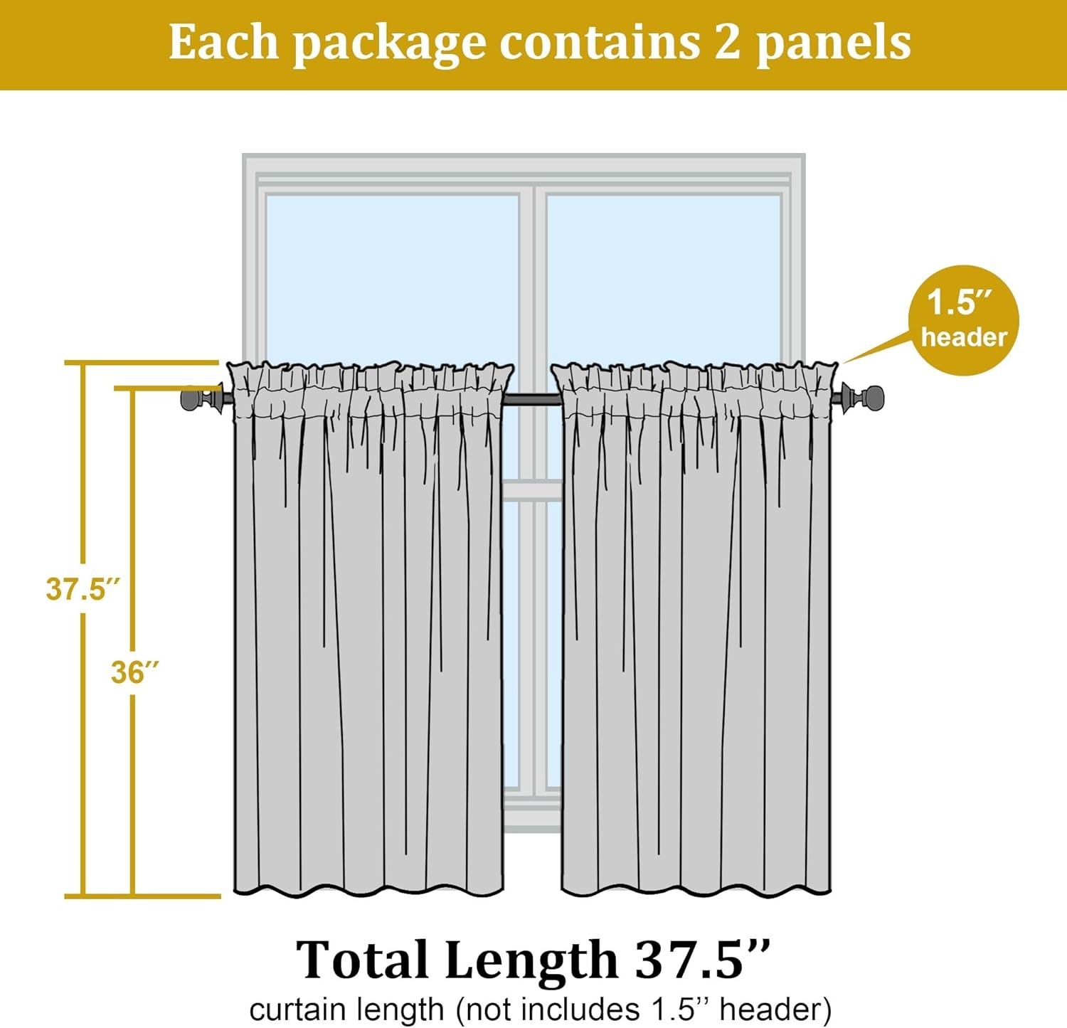 Casual White Sheer Curtains 2 Panels 42″W x 36″L Rod Pocket for Home Decor