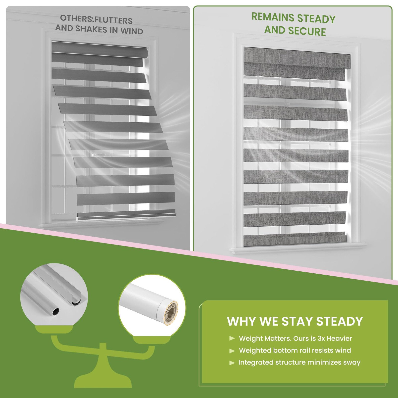 Cordless Zebra Blinds for Windows – Customizable Light Filtering & Blackout Z…