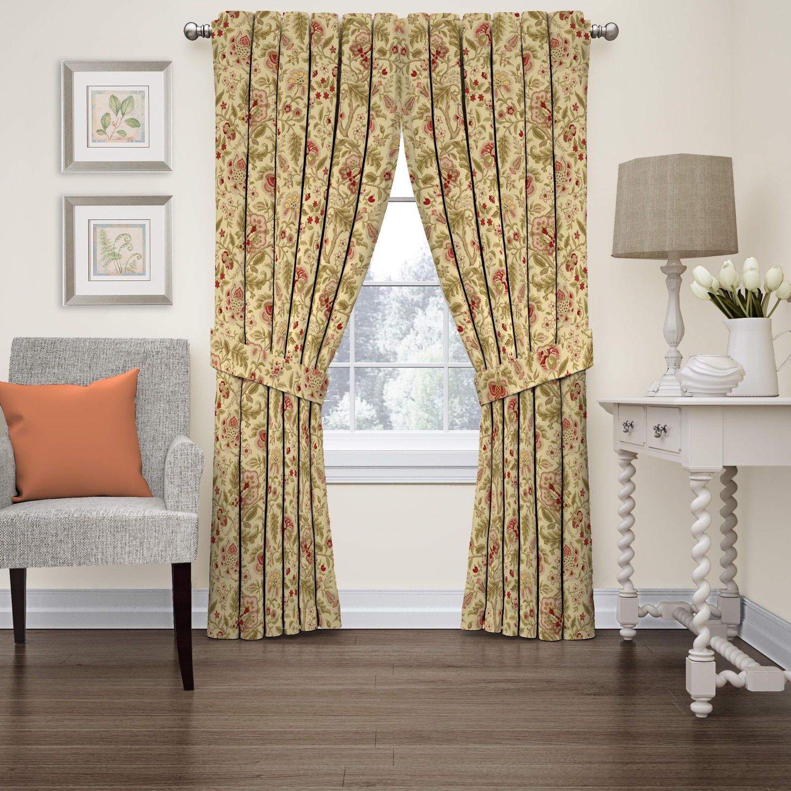 Waverly Imperial Dress Window Panel with Tie Back – Antique Design – 52″ X 95″