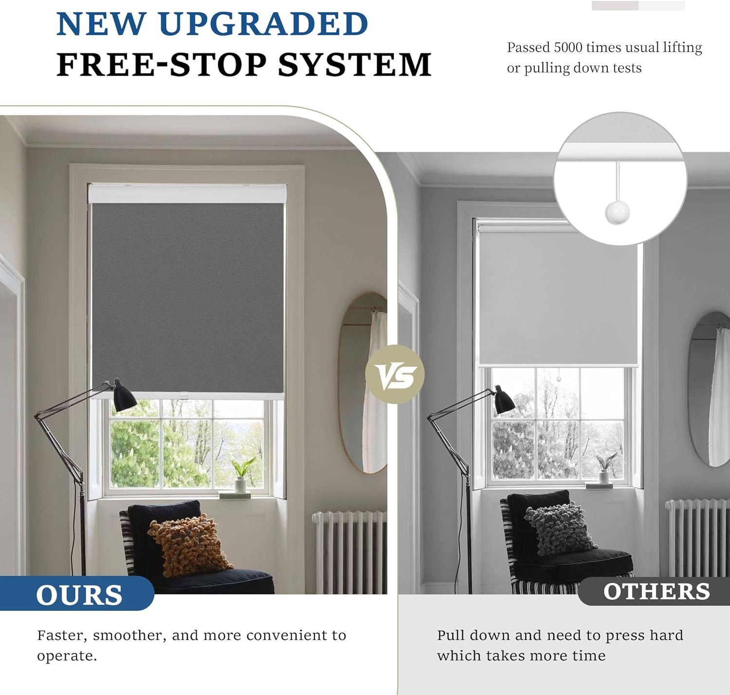 Cordless Blackout Roller Shades, Thermal Insulated, Grey 34″x72