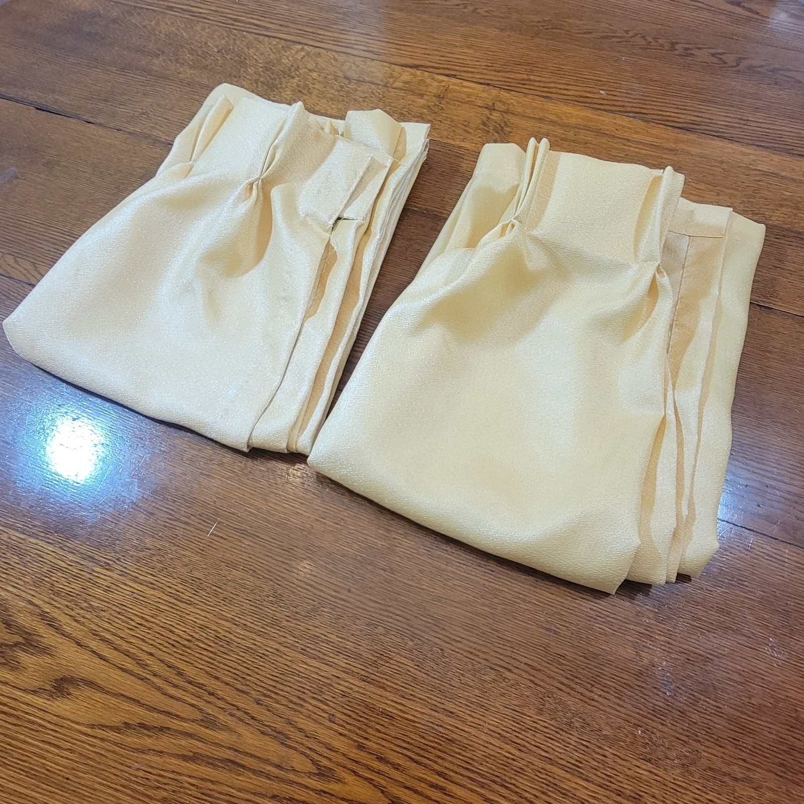 VTG 70s Window Curtain Panels Drapes Set of 2 Yellow Pinch Pleat Beige 23″x61″
