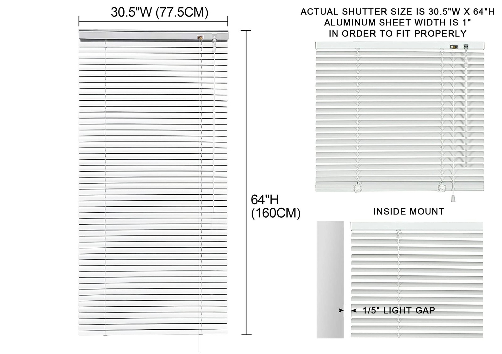 YIIBAII Mini Blinds Suitable for 31″ W x 64″ H Windows 1″ Aluminum Horizontal…