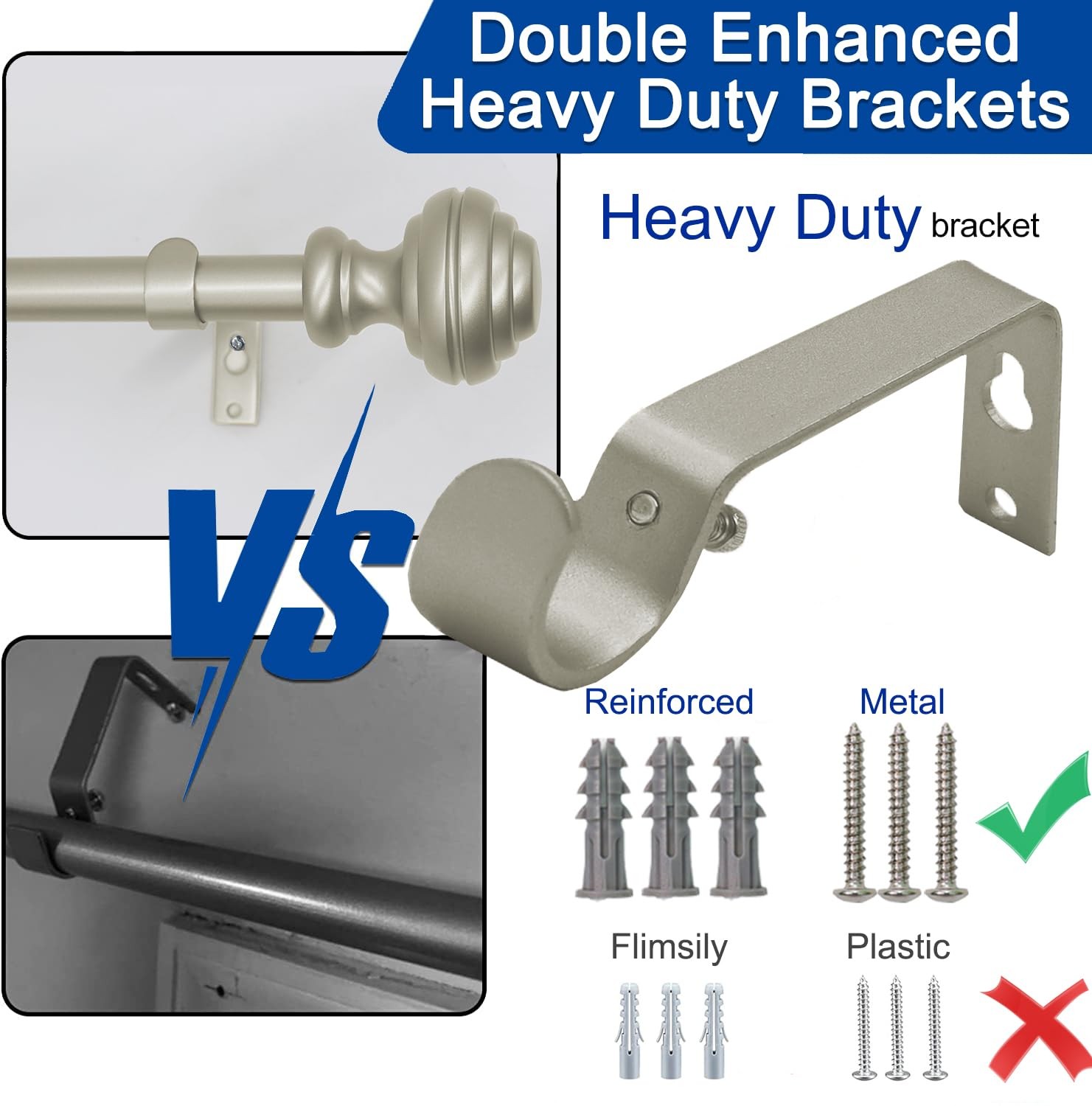Nickel Heavy Duty Adjustable Decorative Window Curtain Rod 3/4 In 4884 Inch