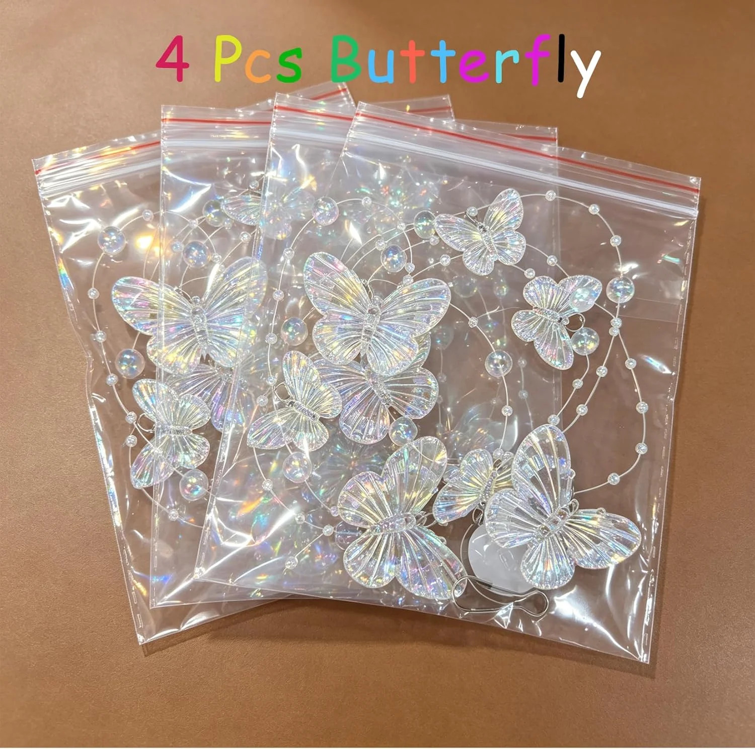 4Pcs Iridescent Butterfly Crystal Beaded Short Curtain Acrylic Door Beads Hangin