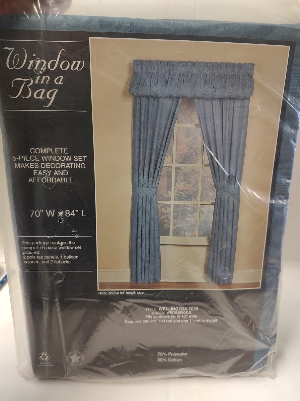 Window In A Bag 5 Piece Set Blue 70″W X 84″ Long wellington 7038 Curtron