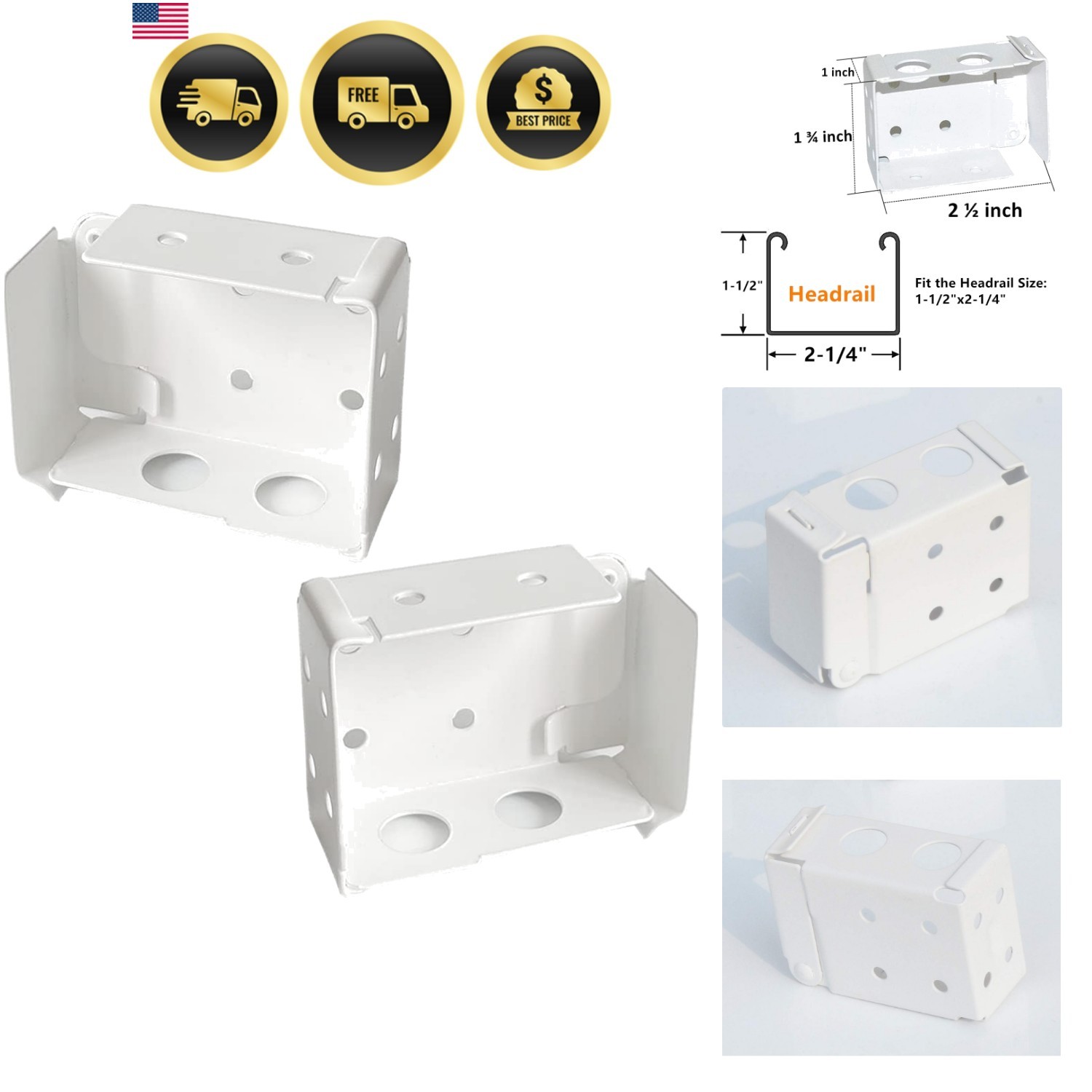 2pcs Box Mounting Bracket for Low Profile Horizontal Blinds with 1-3/4″ x 2 1…