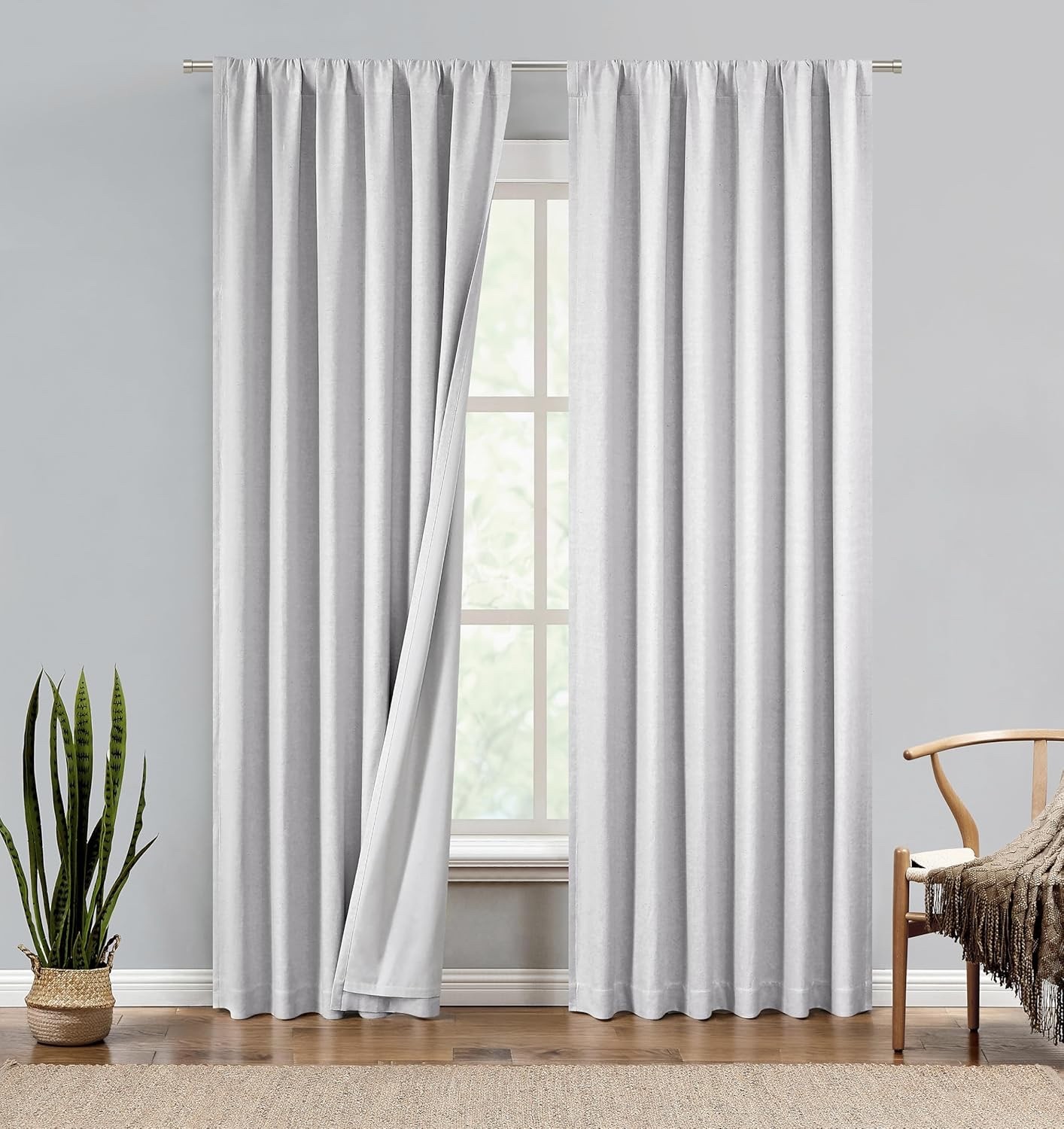Central Park Silver Gray Cotton Linen Full Blackout Curtain 50″x90″, 2 Panels