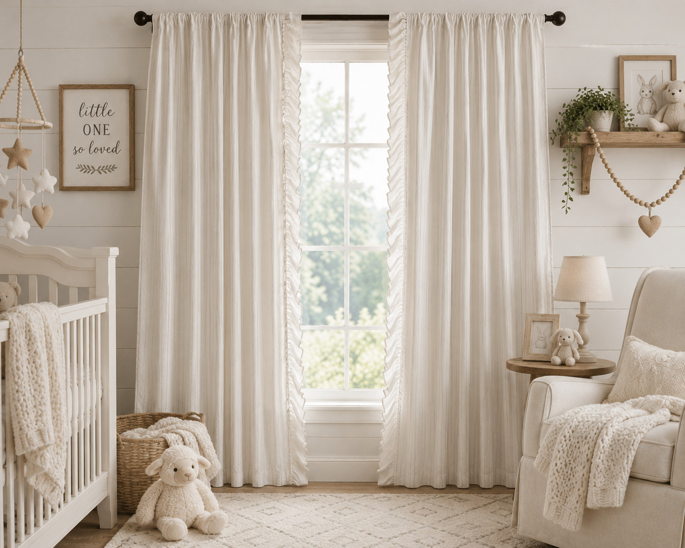 Chateau Chic Set Of 4 Stripe Ruffle Curtain Panels 38×84 Ivory Farmhouse NEW