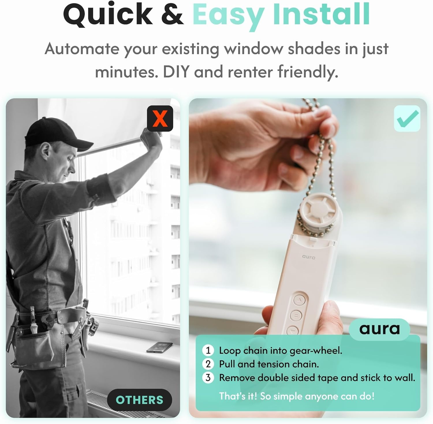 Aura Roller Smart Shade Driver With Remote & WiFi Dongle For Beaded Cord Shades