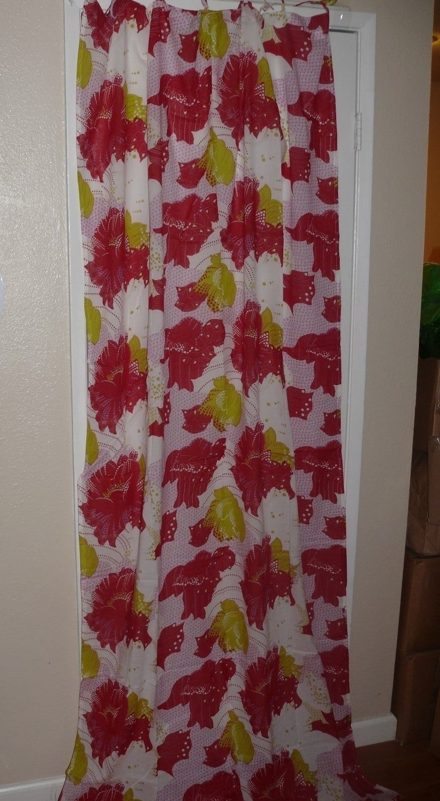 Karma Living curtain red white multi panel 44″ x 88″ fair trade