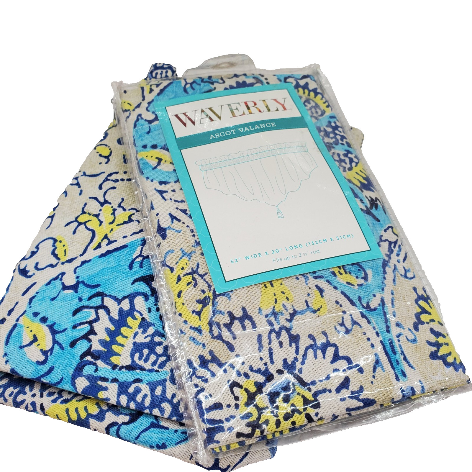 NEW Waverly Ascot Valence Kings Turban-Blue Set of 2 Tassel 52×20″ 100% Cotton