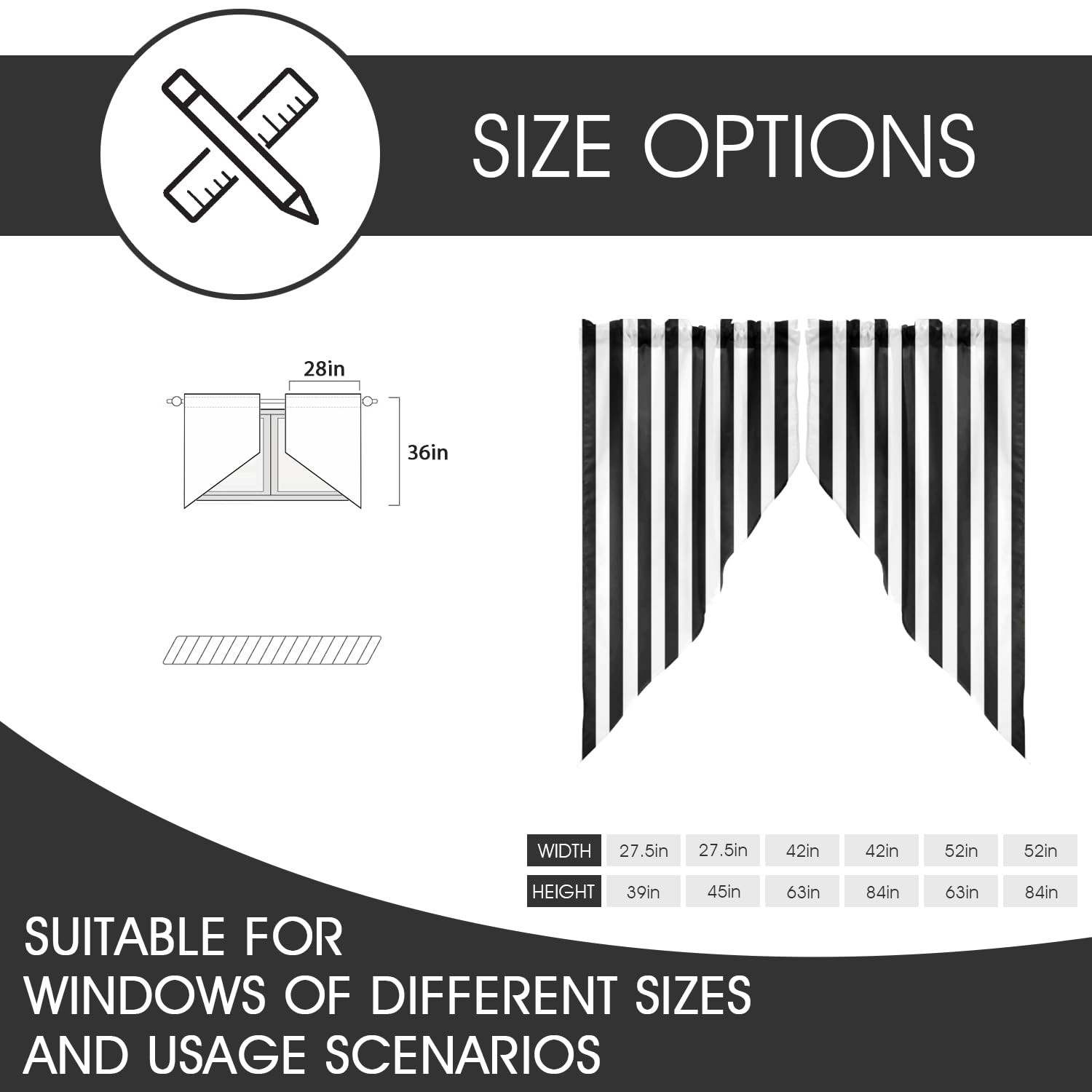 Black and White Kitchen Curtains Striped Simple Trendy Neutral Art Teen Men B…