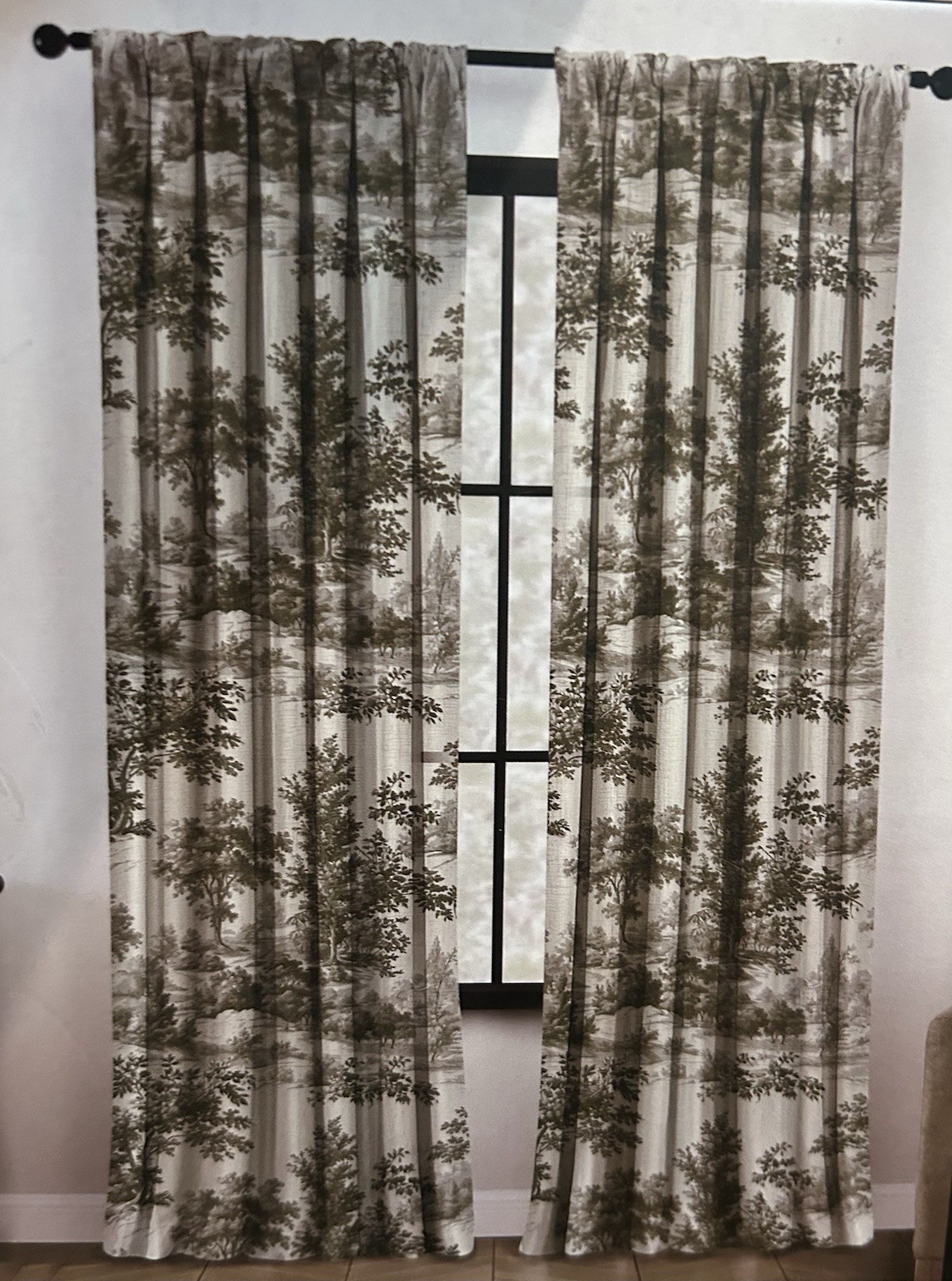 Greenwood Forest Set of 4 Toile Curtain Panels 37″x84″ Loden Green