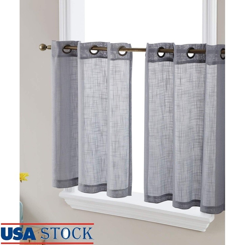 Semi-Sheer Faux Linen Textured Privacy Cafe Curtains Set Easy Care Panels New