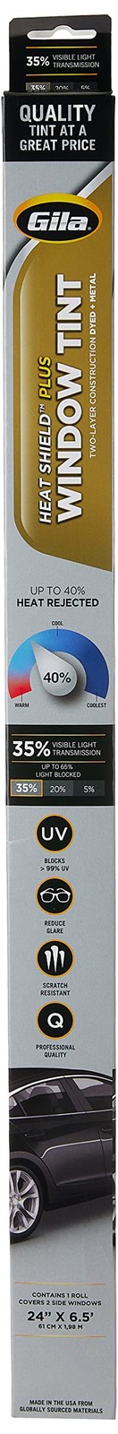 Gila Heat Shield Plus 35% VLT Window Tint, 2ft x 6.5ft 35% Vlt Dark Smoke