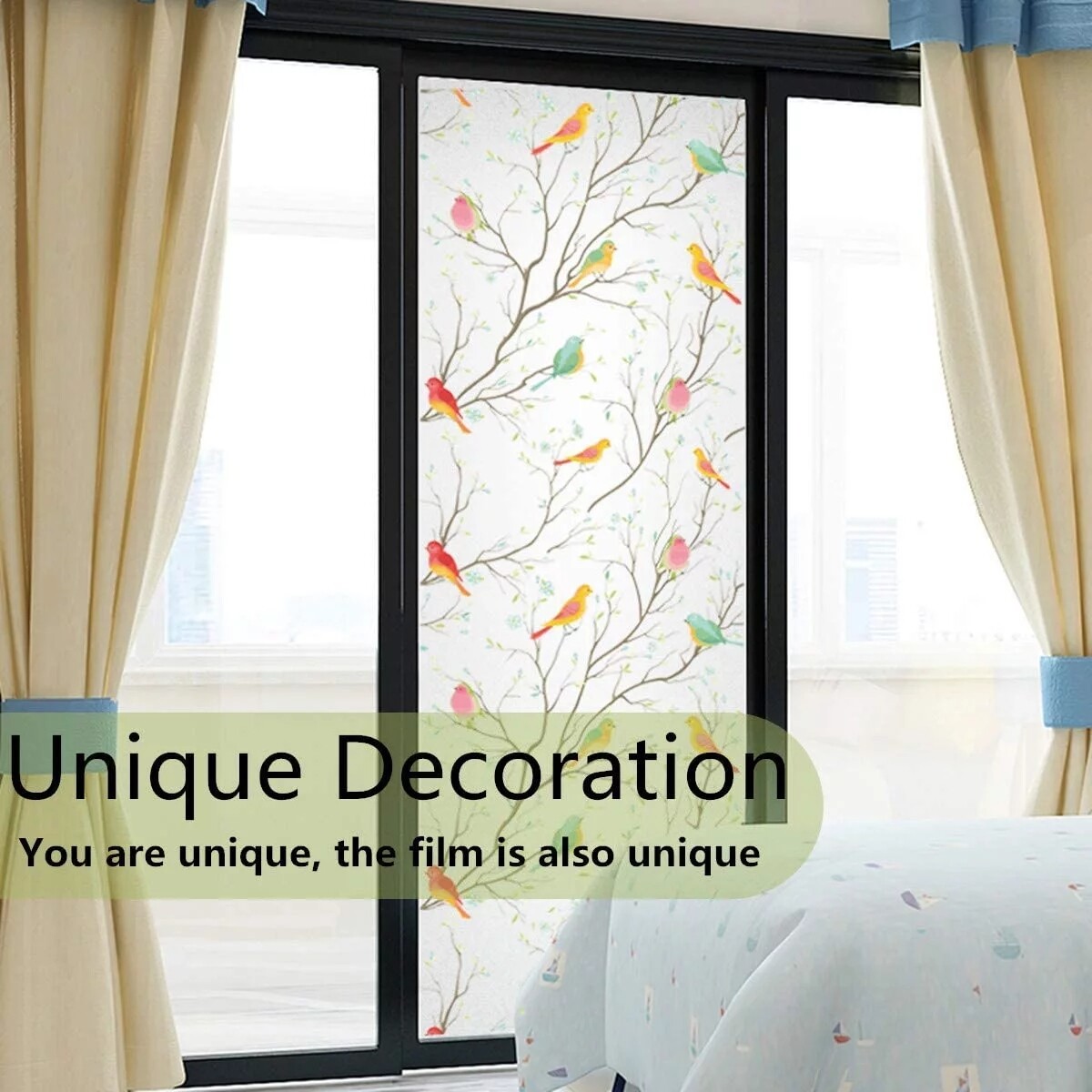 Bird&Tree No Glue Static Decorative Privacy Window Films for Glass 17.7″x78.7″