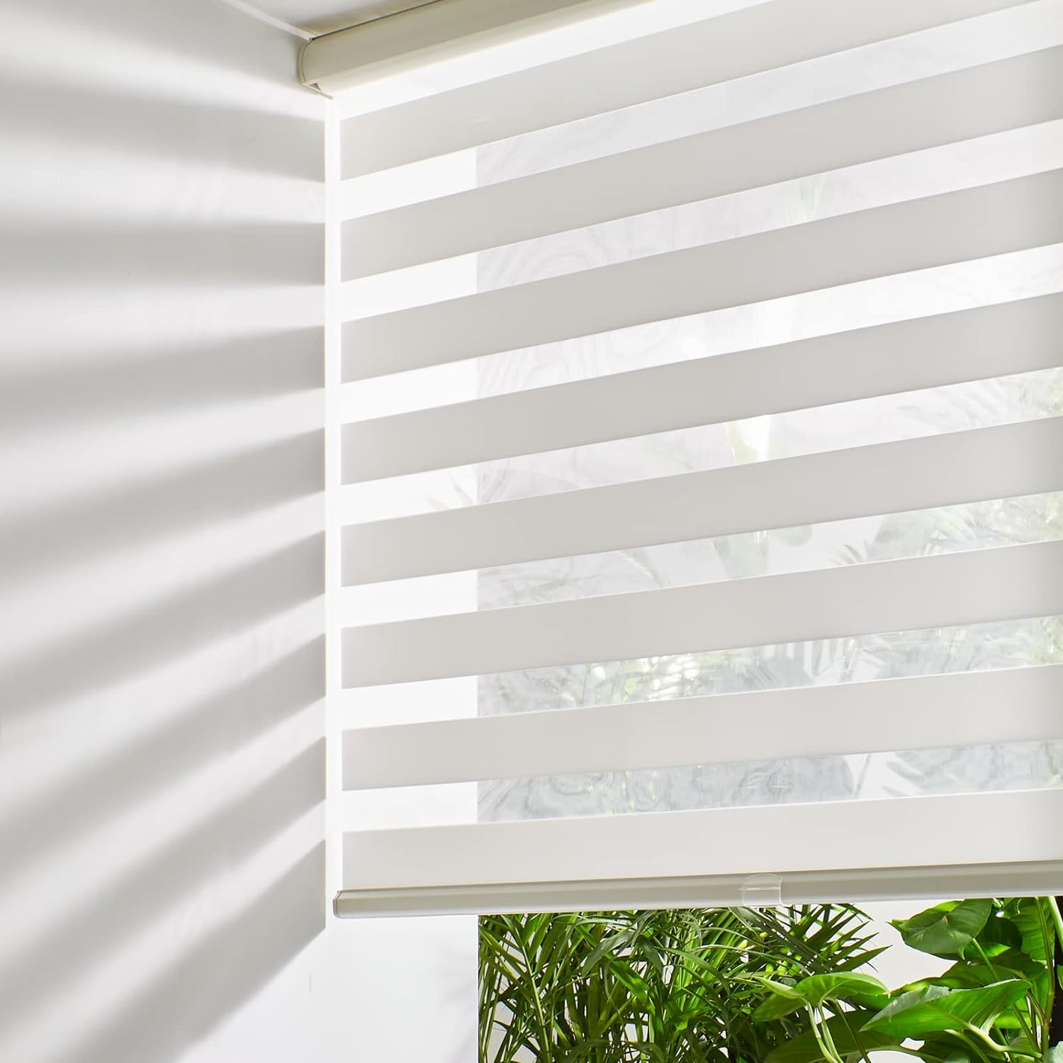 Cordless Zebra Blinds for Windows Free-Stop Roller Windows Shades Dual Layer Lig