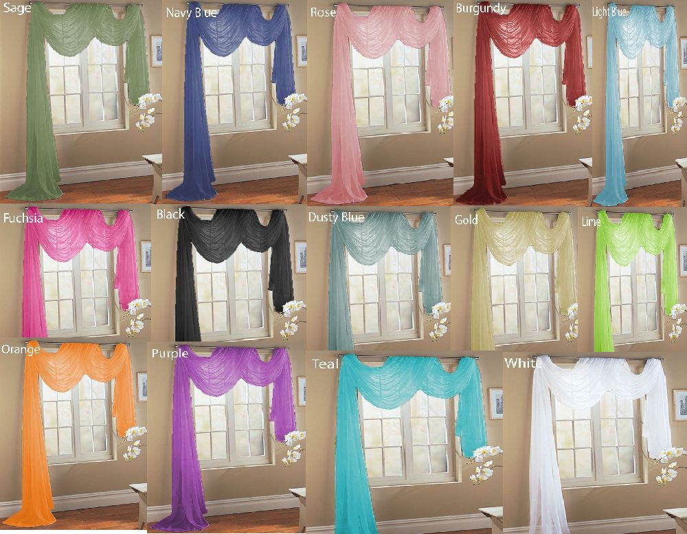1 ELEGANCE SHEER VALANCE SCARF TOPPER SWAG WINDOW TREATMENT COVERING ALL STYLES