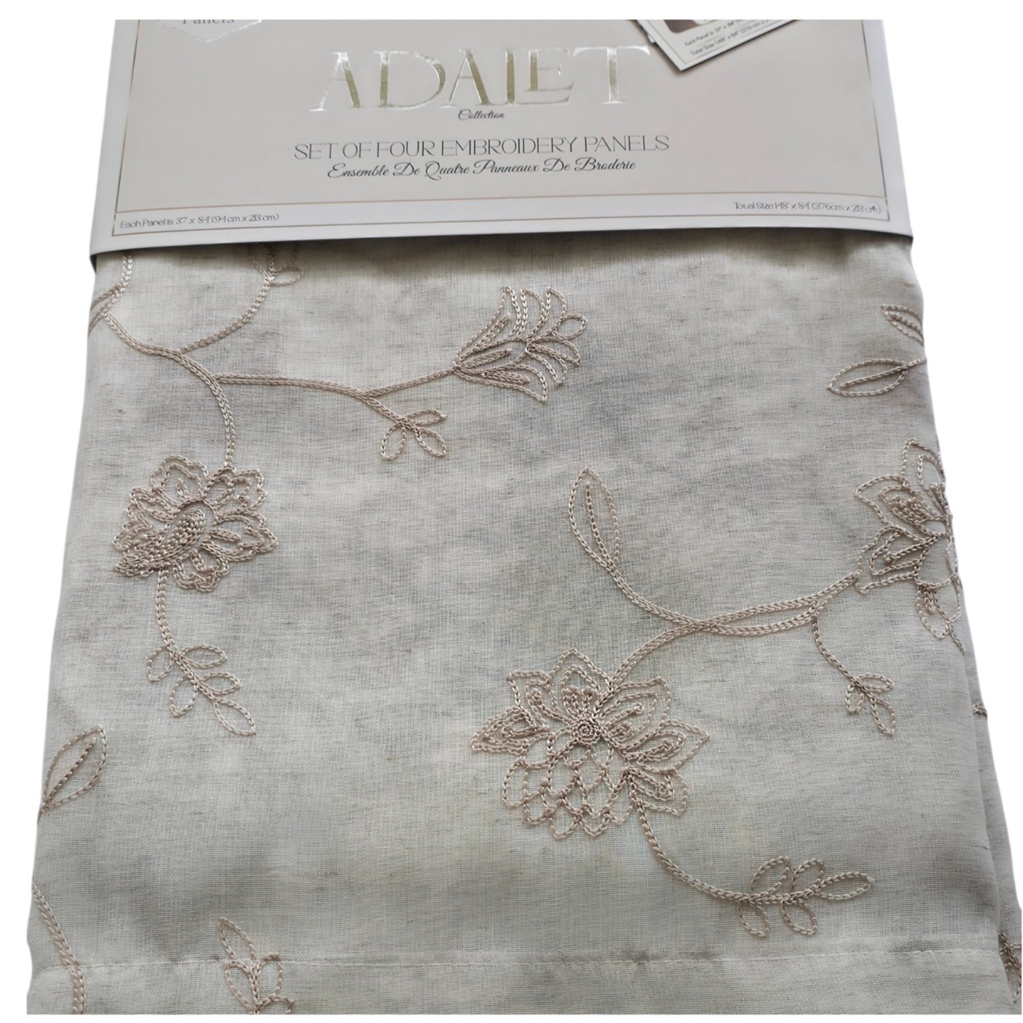 Adalet Embroidered Floral Sheer Curtains Beige Set of 4 Panels NEW