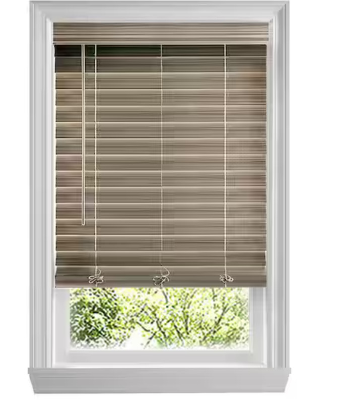 Driftwood Gray Cordless Faux Wood Blinds, 2.5″ Slats (34.5″W x 64″L)