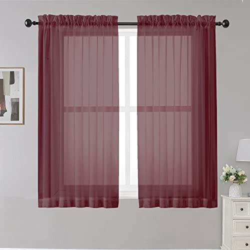 Sheer Curtains 45 inches Long, Light 42″W x 45″L (Pack of 2) Burgundy