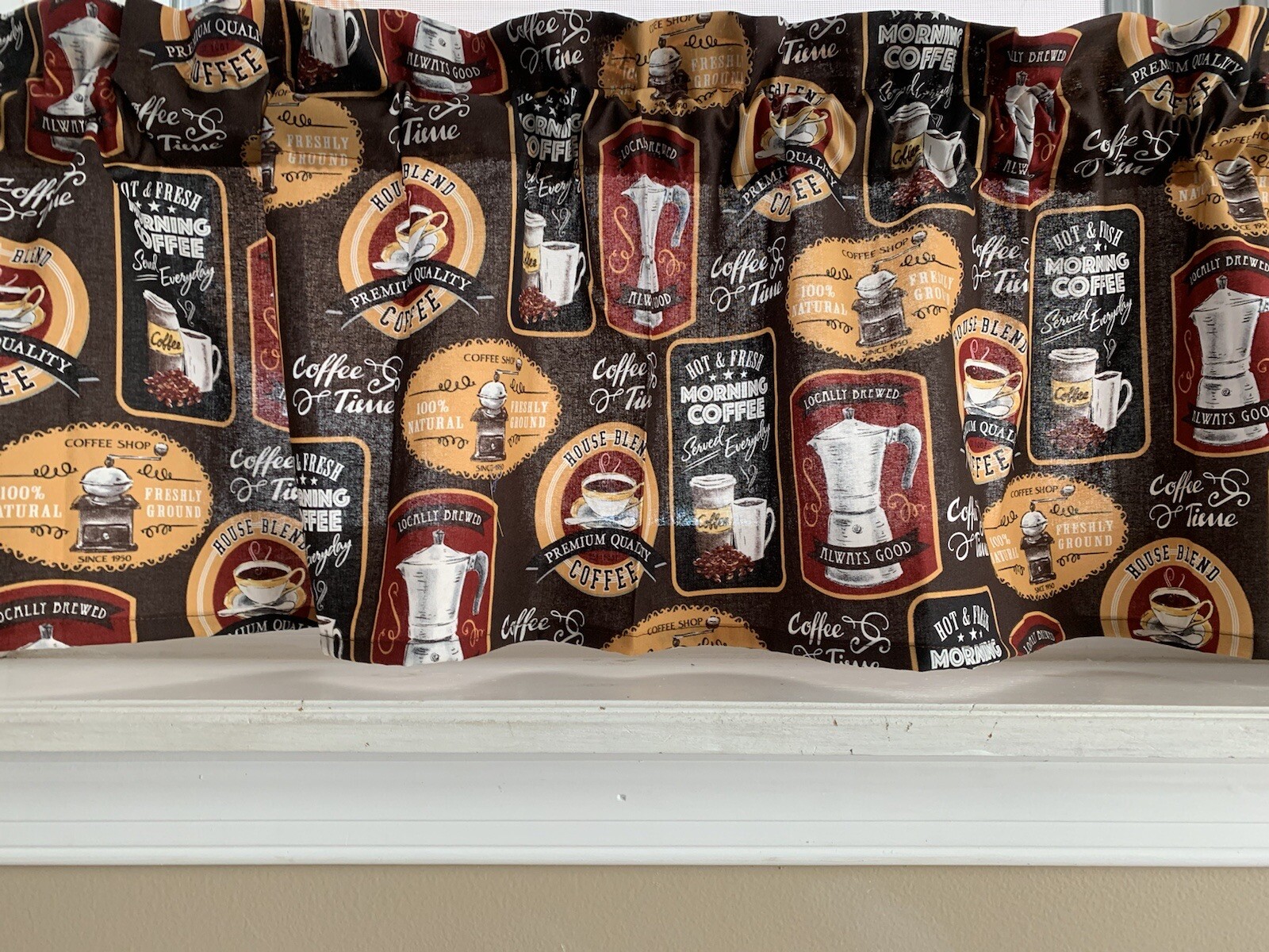 Made to Order Coffee House Labels Valance Curtain Kitchen window Curtains