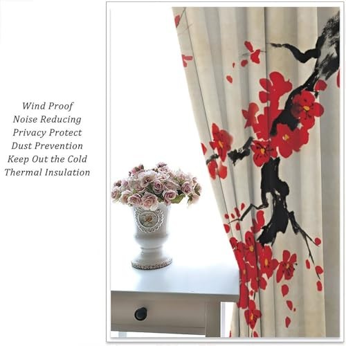Oriental Cherry Branch Curtains, 20.5″W x 45″L (Pack of 2) Cherry Blossom-9