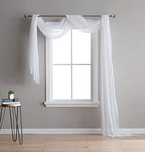 Window Scarf Curtain. Extra Long Window 54″W x 288″L (Pack of 1) White