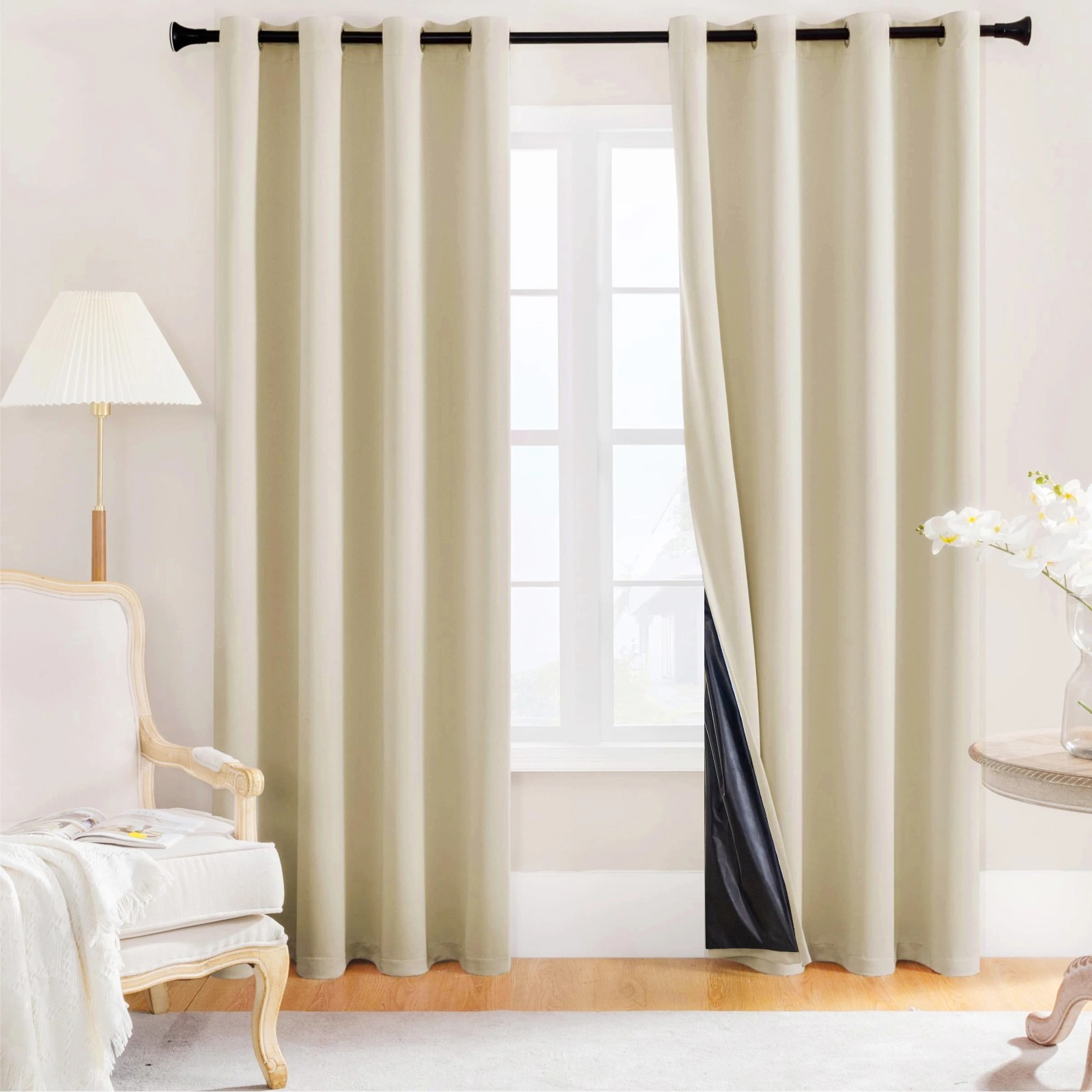 2-Piece Set – 100% Blackout Window Curtains – Black Back & Grommets – Free Ship