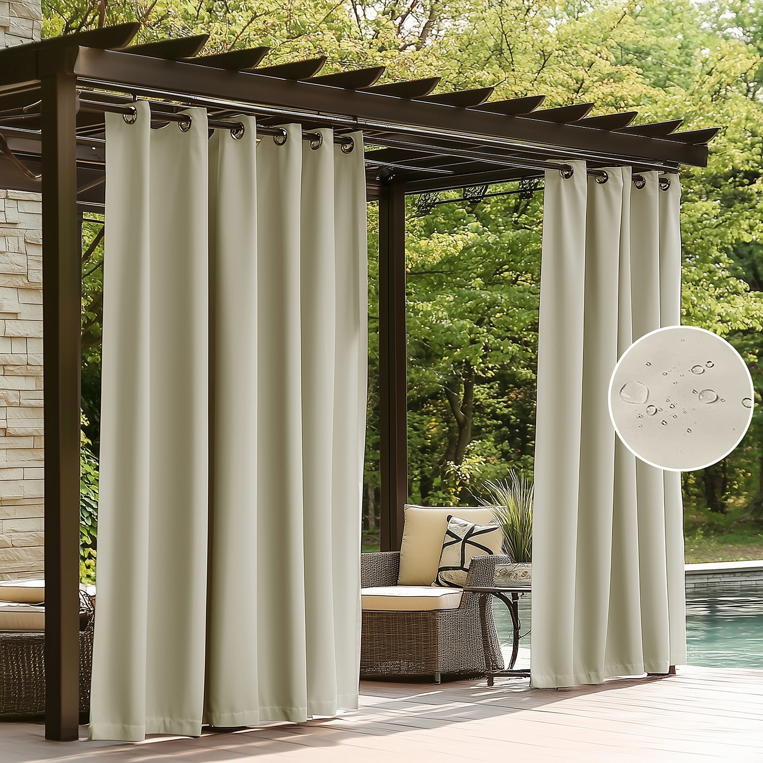 ColourTree Outdoor Curtains for Patio,Waterproof Outside Curtains Premium