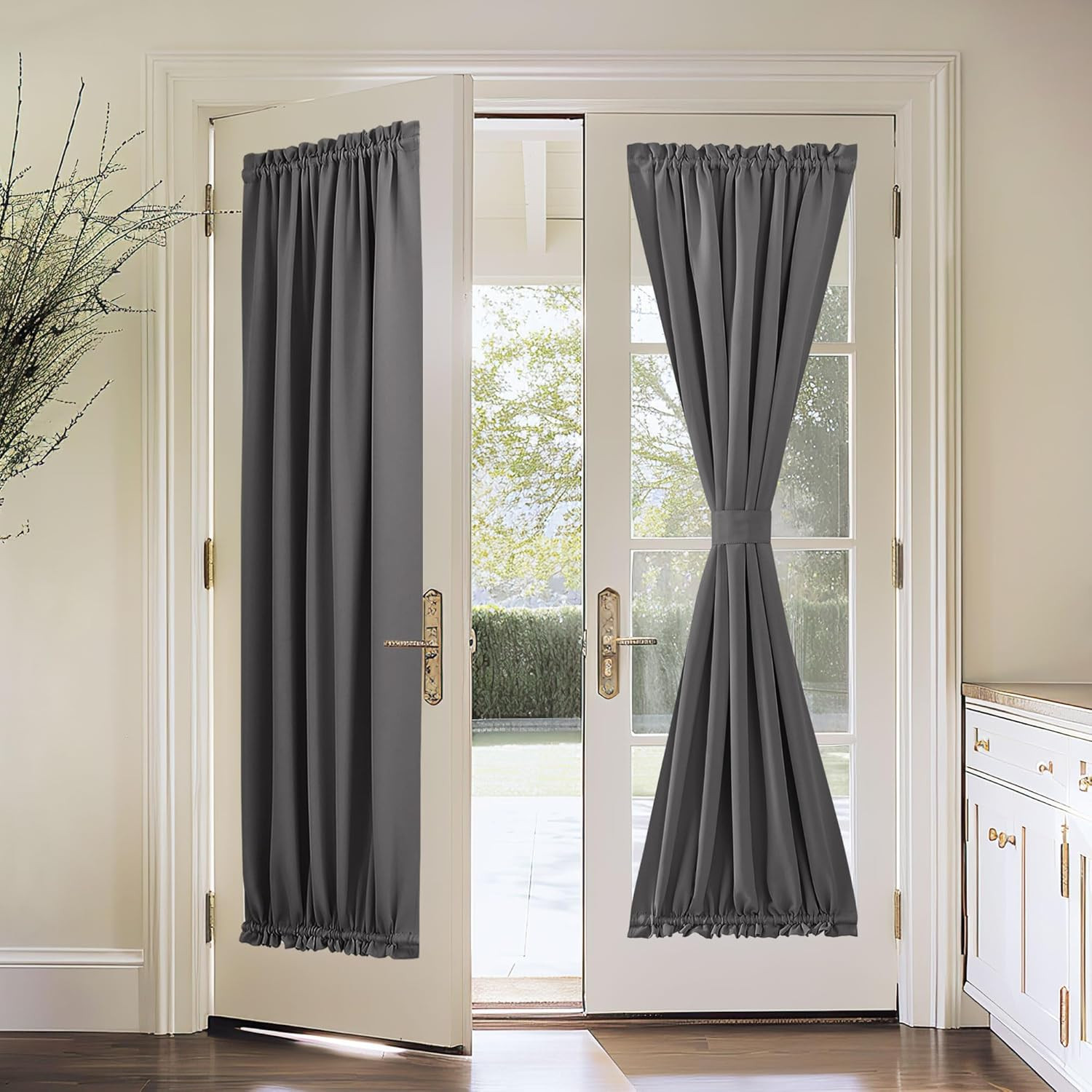Thermal Door Curtain Blackout Panel 54×72 Grey Privacy Rod Pocket with Tieback