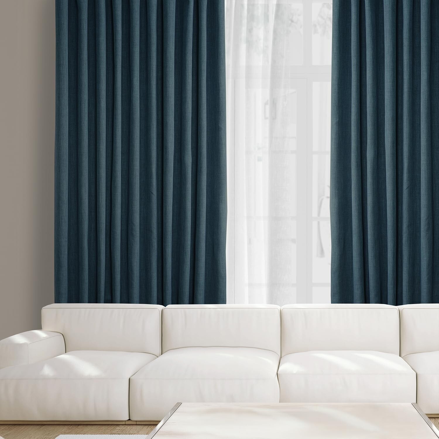 1 Panel Story Blue 84″L x 100″W Linen Darkening Curtains For Bedroom Living Room
