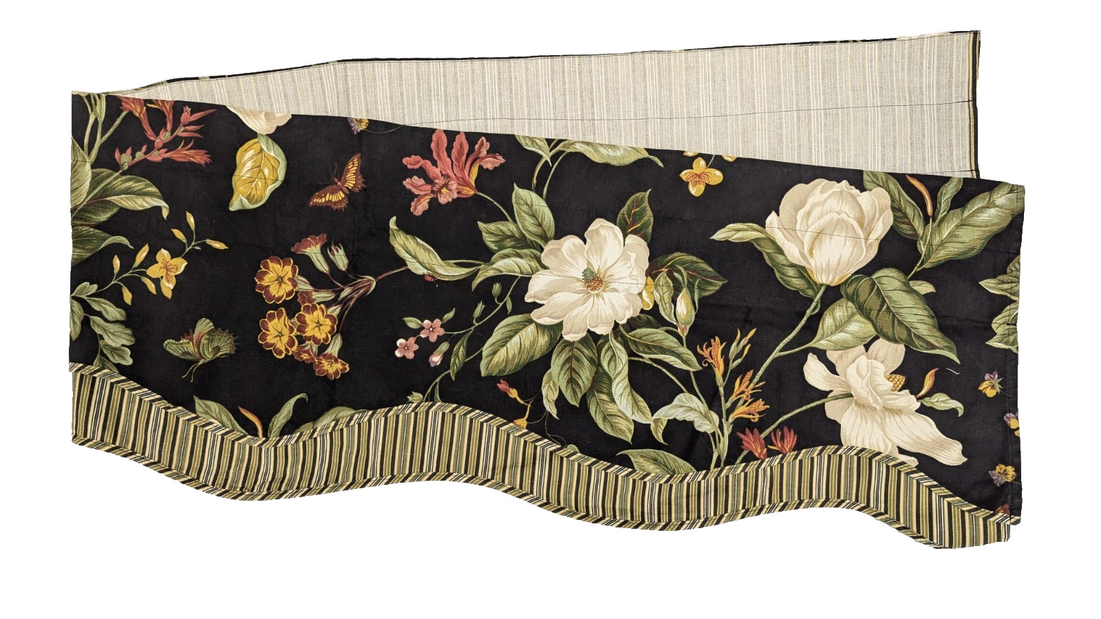Williamsburg Black Magnolia Butterfly Pole Top Window Valance 80 x 16