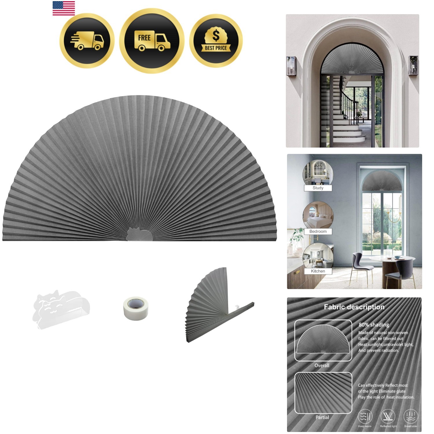 Arch Window Pleated Blinds Easy Cut and Install Pleated Shades Fliterling Lin…