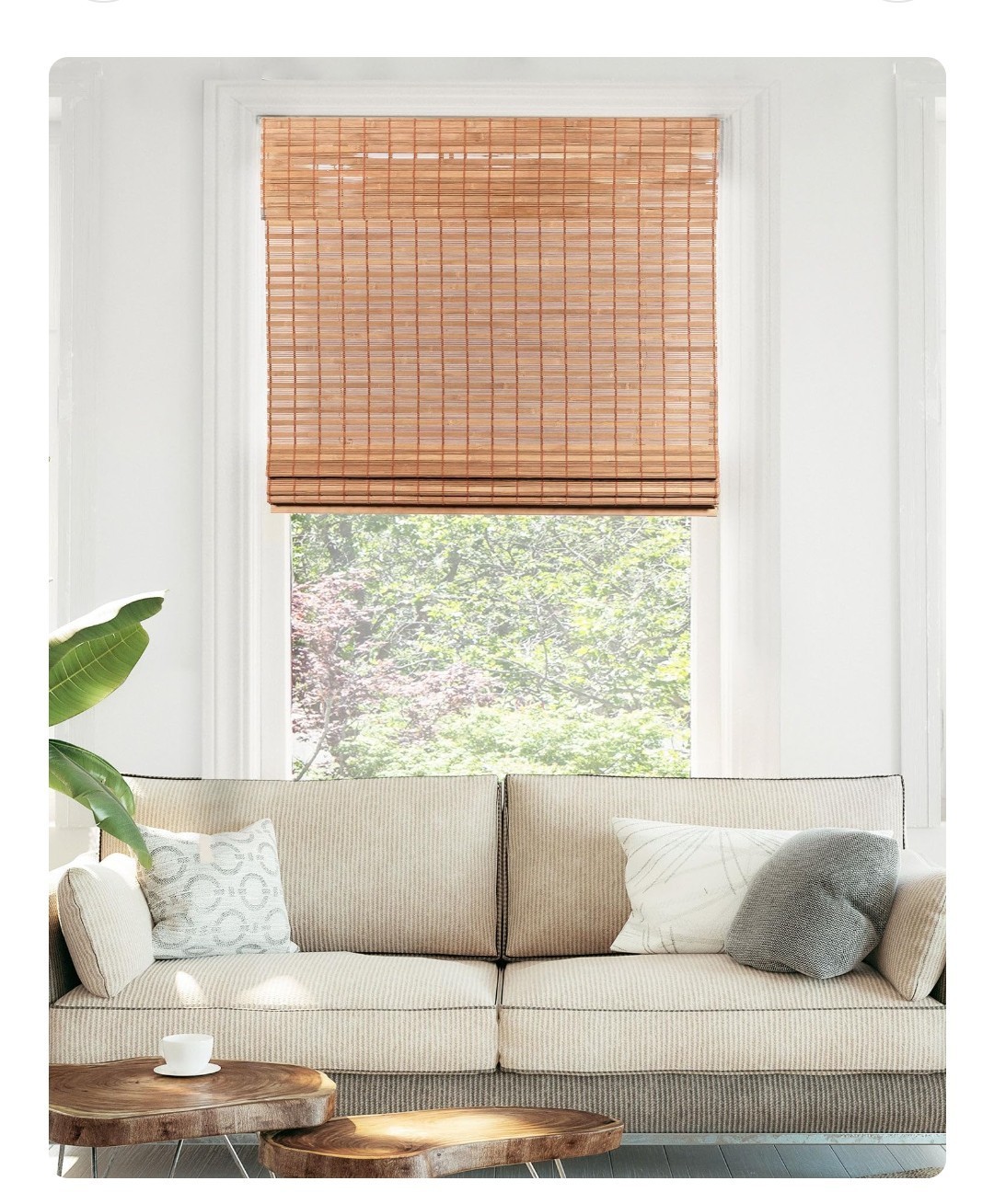 Chicology Cordless Bamboo Roman Shade Light Filtering Brown 27″W x 48″H
