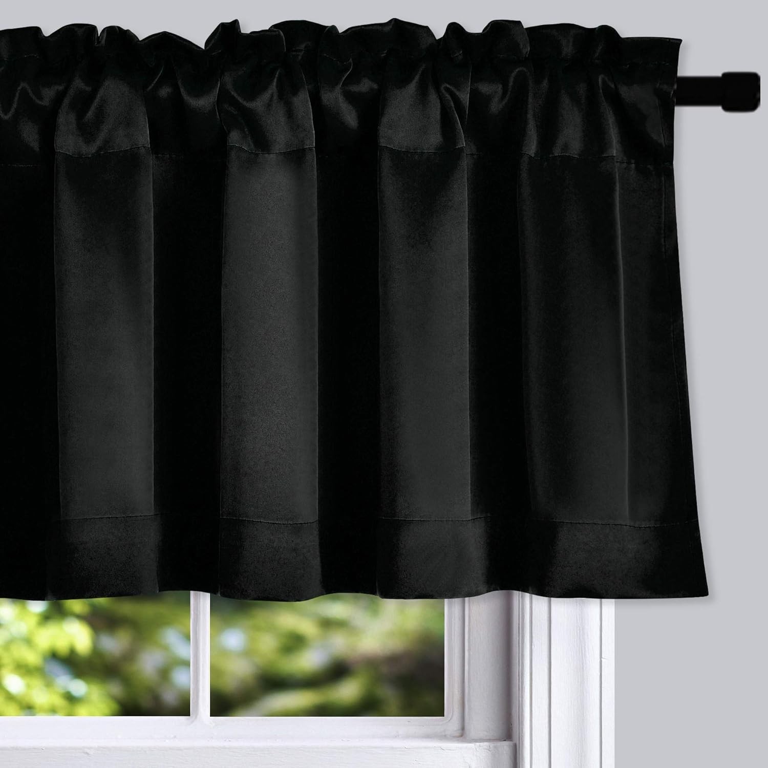 12 Inches Long Black Valances for Windows – 2 Panels Blackout Window Valances…